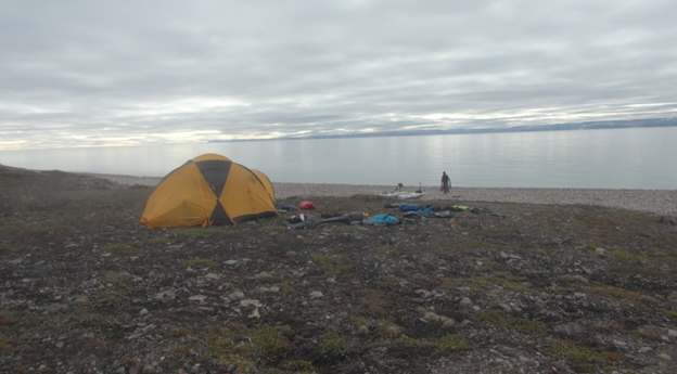 Morning Solitude Camping Scene Galvanized Gray Metal and Glass